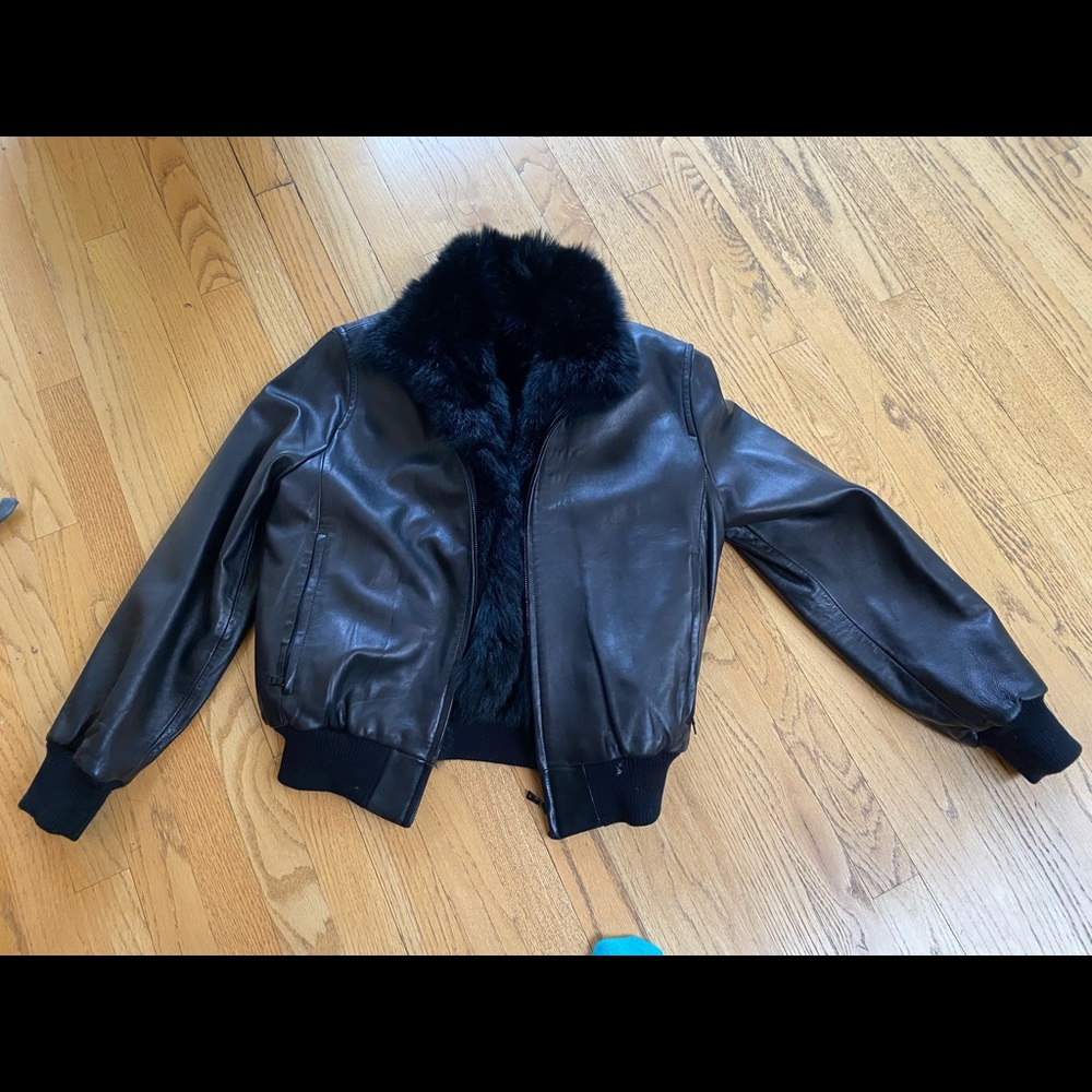 Andrew Mac Black Leather Jacket w/ Detachable Fur Lining